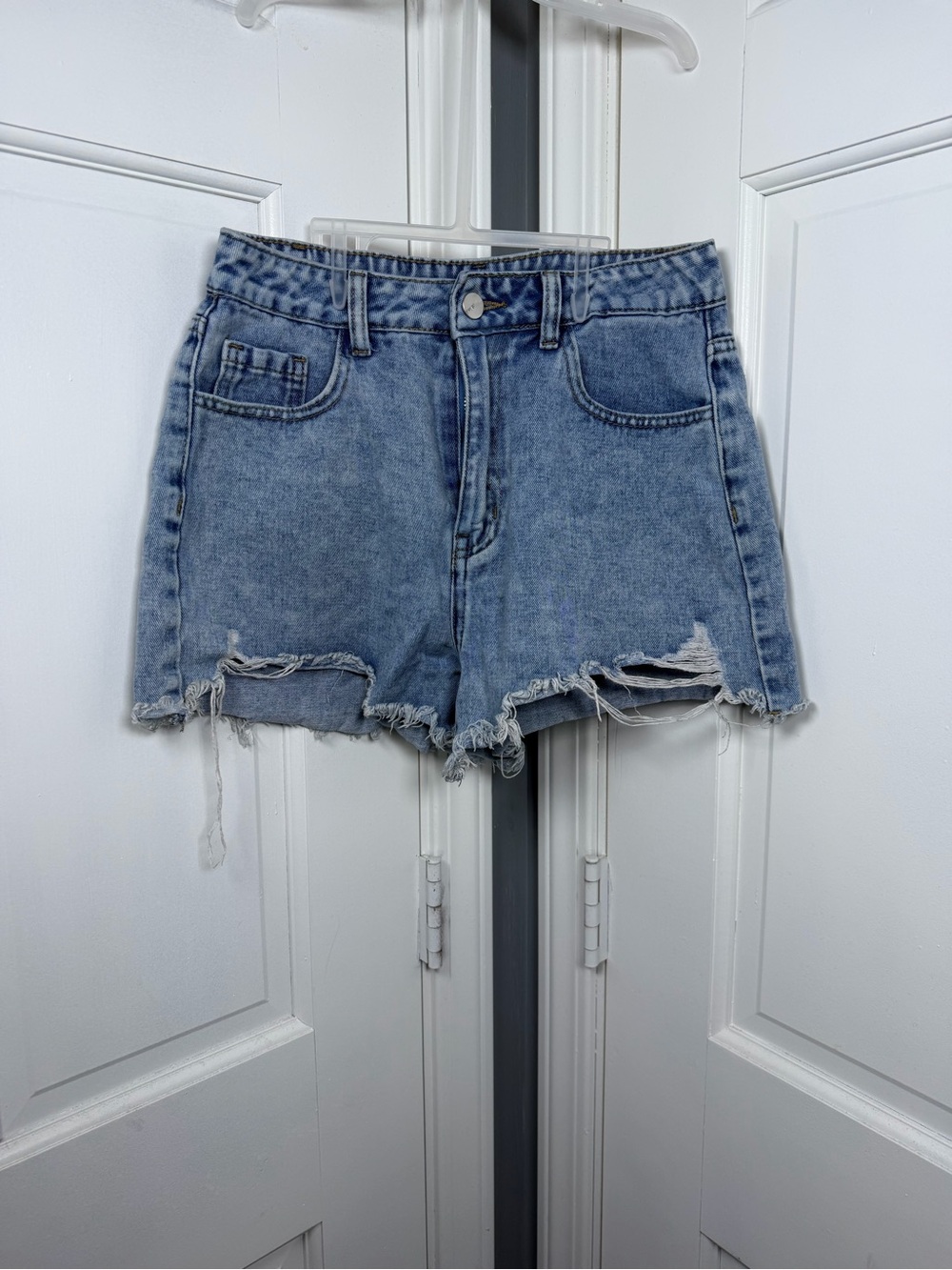 SHEIN Light Blue Distressed Denim Shorts